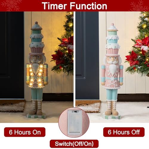 Christmas Porch Decor Nutcracker with Macaron Hat & Lighted Cupcake, 28"