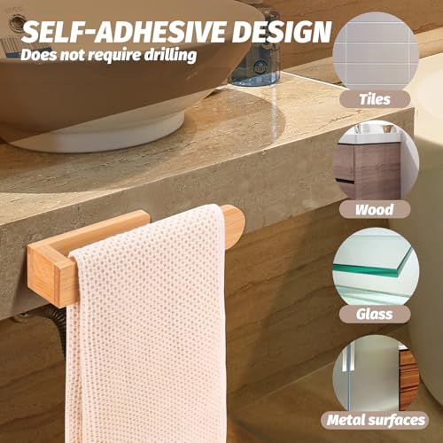 Maveite 8-Inch Bamboo Towel Bar - Self-Adhesive Wall Mounted Towel Rack