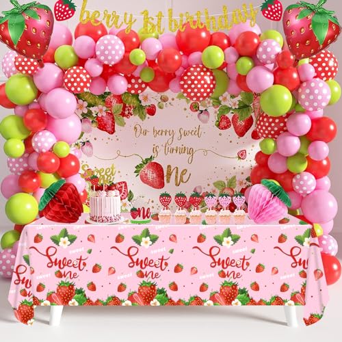 3-Pack Strawberry Tablecloths for Birthday & Baby Shower - 108x54in
