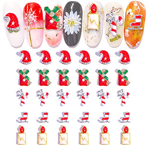 WOKOTO 30Pcs 3D Christmas Nail Charms Alloy Rhinestone Gems
