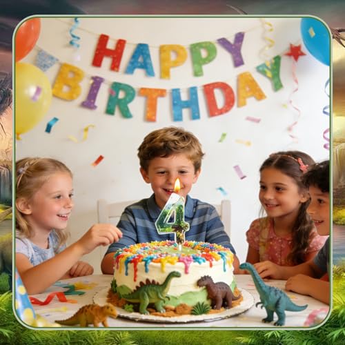 Dinosaur Birthday Candles - Green Number 4 Cake Topper