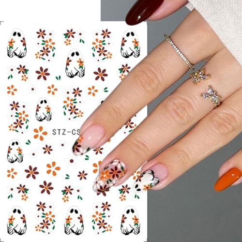 Halloween Nail Stickers 6-Sheet 3D Self-Adhesive Ghost Pumpkin & Black Cat Nail Art Decals