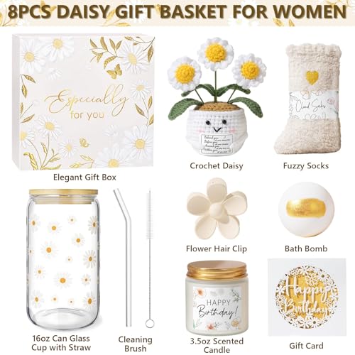 Happy Birthday Gift Basket for Women Mom Sister - Daisy Deluxe Set