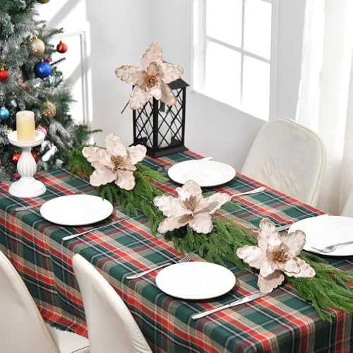 Champagne Poinsettia Christmas Flower Picks Set - Glitter Silk Decorations