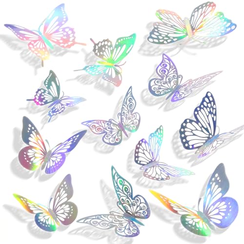 3D Silver Laser Butterfly Wall Decals - 48Pcs Removable Room Decor
