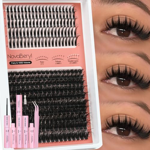 NovaBeryl Manga Lash Clusters Kit – 280PCS DIY Spiky Anime Eyelash Extensions with Bond, Seal & Tweezers