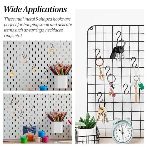 100 Mini S Hooks - Durable 1/2 Inch Black S Shaped Connectors for Crafts & Jewelry