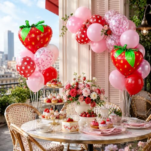 30pc Strawberry Balloon Arch Kit - Pink and Red Birthday Party Decorations