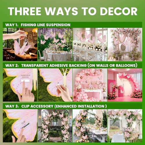 Pink 3D Butterfly Wall Decor - Gold Paper Butterflies for Baby Showers & Weddings