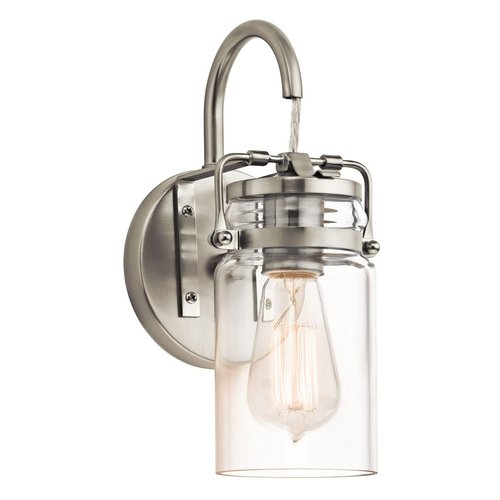 KICHLER Brinley 11.5" 1 Light Wall Sconce with Clear Glass Brushed Nickel