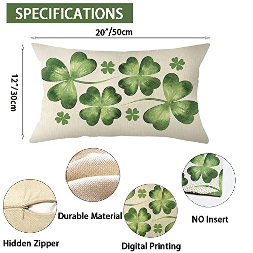 St. Patrick's Day Lucky Clover Lumbar Throw Pillow Cover - 12x20 Inch