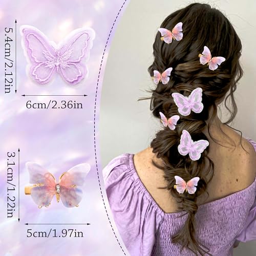 Purple Butterfly Hair Clips 18-Pack Rhinestone & Lace Bow Barrettes Y2K