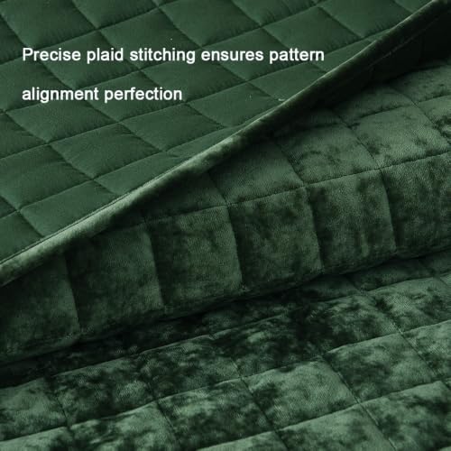 Oversize King Velvet Quilt Set 120x128 Inches - Green Bedspread with Matching Shams