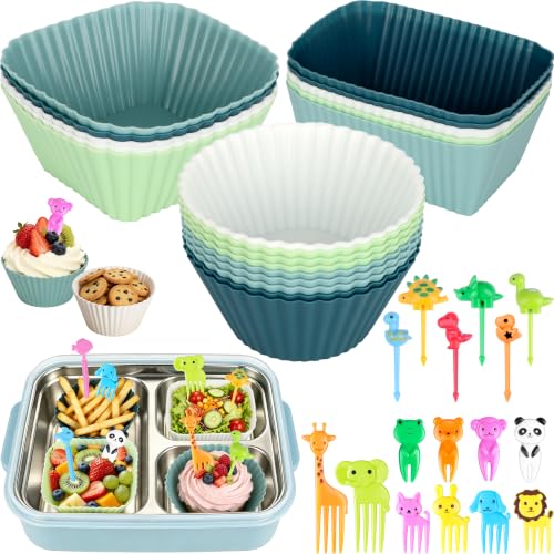 LAIYPHO 66PCS Silicone Lunch Box Dividers & Animal Food Picks - Morandi