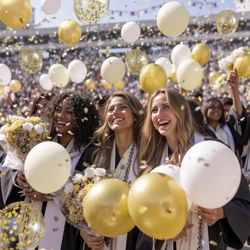 50 Pcs Sand White & Gold Confetti Balloons for Parties