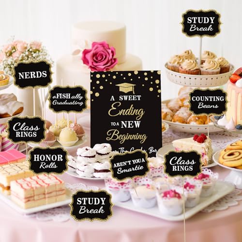 Graduation Candy Buffet Labels Set - Black and Gold Party Decor