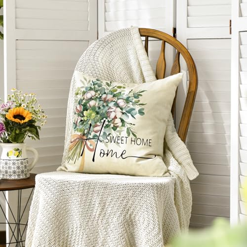 Eucalyptus Leaves Throw Pillow Cover - 18x18 Inch Farmhouse Decor