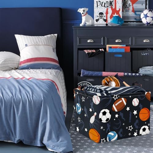 Clastyle Foldable Sports Ball Storage Basket for Boys Nursery Room