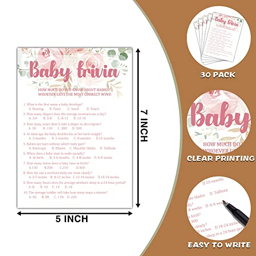 Floral Greenery Baby Shower Game Set - 30 Trivia Cards