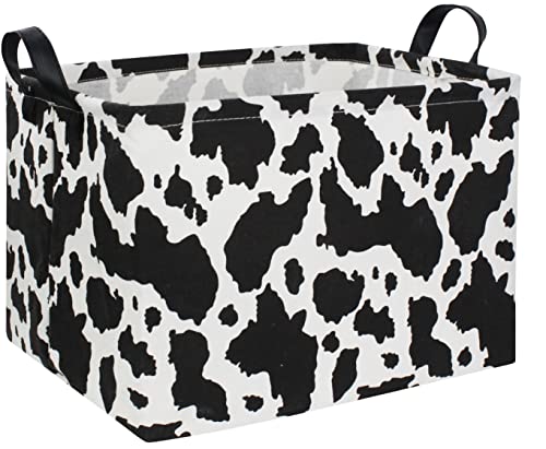Cow Print Storage Basket - Cute Canvas Organizer Bin for Home