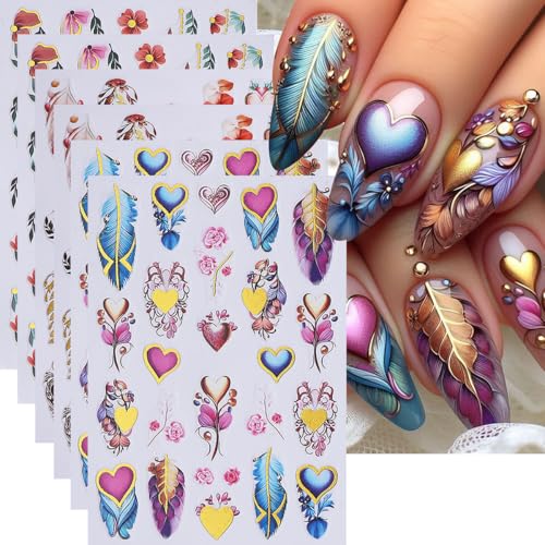 Valentine Nail Art Stickers 3D Self-Adhesive Heart Decals 6Pcs
