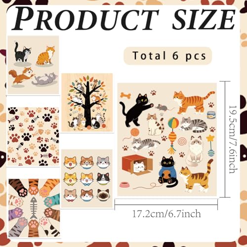 PRESSINART Cat Swedish Dishcloths 6 Pcs Reusable Kitchen Towels Cute Cat Pattern Quick Drying Absorbent Cleaning Cloths - Variation Cat-1