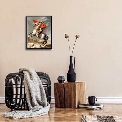 Wieco Art Framed Napoleon Crossing The Alps of Jacques-Louis David Oil Paintings Reproduction Abstract HD Prints Wall Decor Classic Artwork for Home & Office Decoration