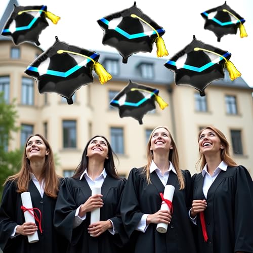 10 Pack Graduation Cap Balloons - 22 Inch Black Grad Hat Foil