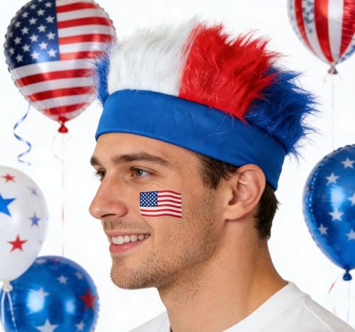 Patriotic Red White Blue Fuzzy Headband for July 4th