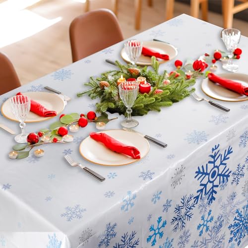 3 Pcs Bright Winter Snowflake Plastic Tablecloth for Christmas & Holiday