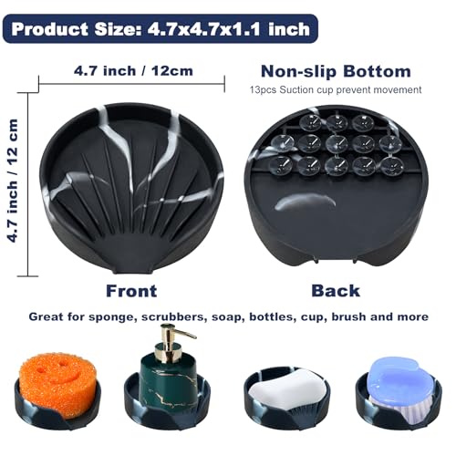 Marble Silicone Self-Draining Soap Dish with Suction Cups - Kitchen & Bathroom Sink Organizer