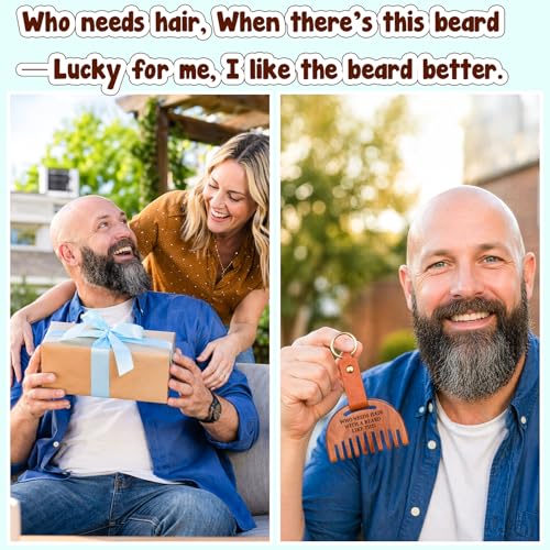 BuiltFit Funny Wooden Beard Comb and Keychain - Father's Day Dad Gift