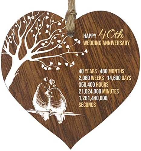 40th Wedding Anniversary Wooden Heart Plaque - Handmade Keepsake Gift