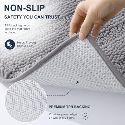 Smiry Chenille Bath Mat 30x20 - Soft, Absorbent, Grey