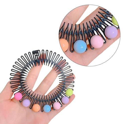 Stretchy Circular Hair Comb with Flowers Black Flexible Headband