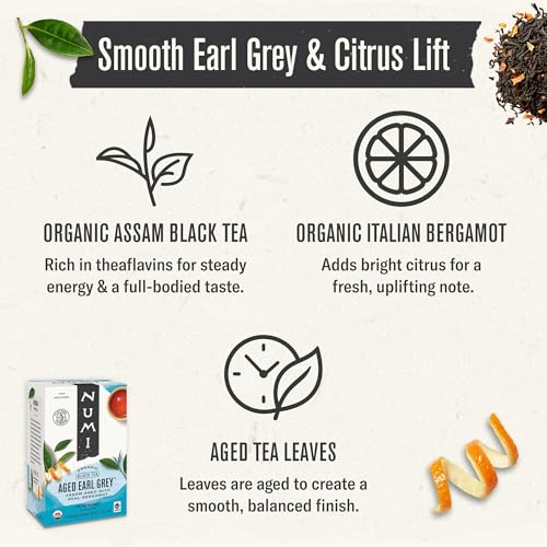 Numi Organic Aged Earl Grey Black Tea, 54 Biodegradable Tea Bags