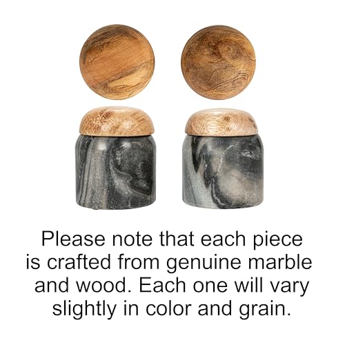 Marble and Mango Wood Pinch Pot Canister with Lid - Grey & Natural