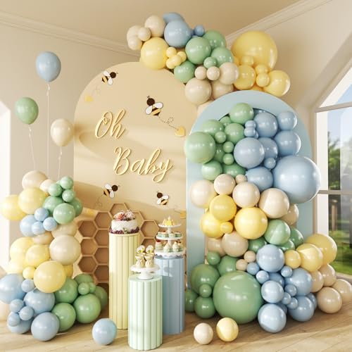 137pcs Dusty Blue and Yellow Balloon Garland Kit for Parties