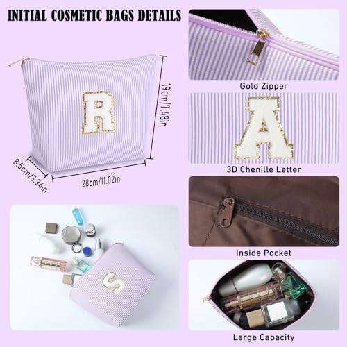 Initial Monogram Makeup Bag, Cute Travel Toiletry Pouch for Girls