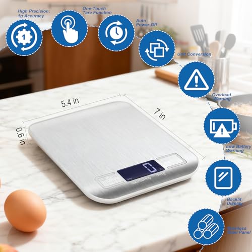 Girwu Digital Kitchen Scale - 11lb Stainless Steel Food Weight Scale (Grey)