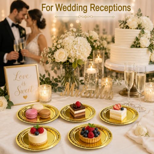 50 Pack Gold Paper Plates - 7 Inch Disposable Dessert Plates for Parties