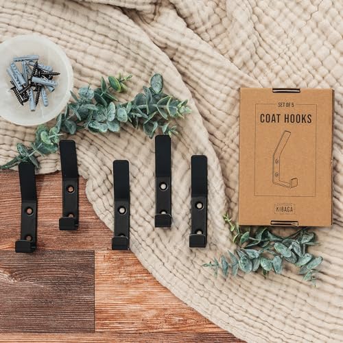 KIBAGA Decorative Black Metal Coat Hooks Set of 5 - Wall Mount