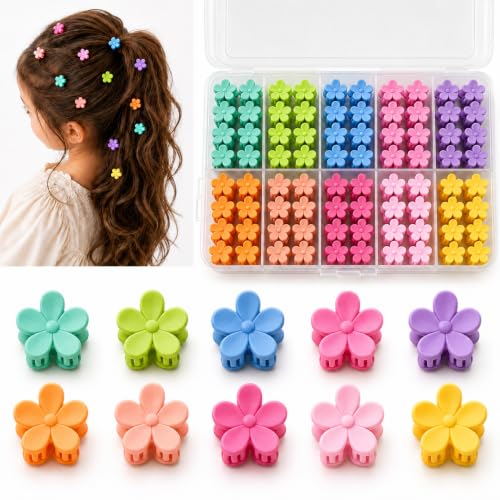 Noxlra 80PCS Mini Flower Hair Clips - 0.6 Inch Tiny Colorful Floral Claw Clips with Storage Box
