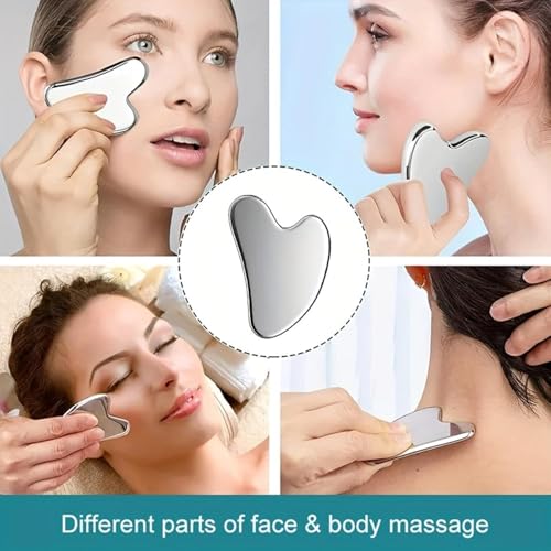 Stainless Steel Gua Sha Facial Tool 2-Pack for Face, Jawline & Lymphatic Drainage