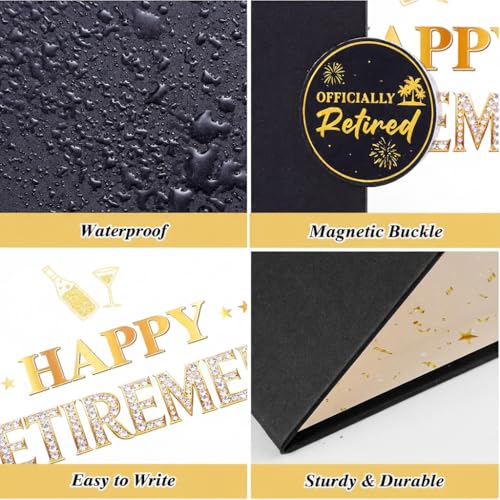 Happy Retirement Guest Book - 18x12 Inch Black Gold Signature Card