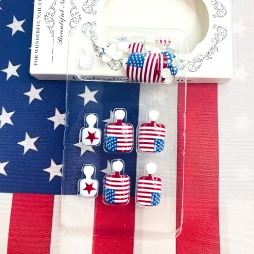 American Flag Press on Toenails Short Square Fake Toe Nails Patriotic