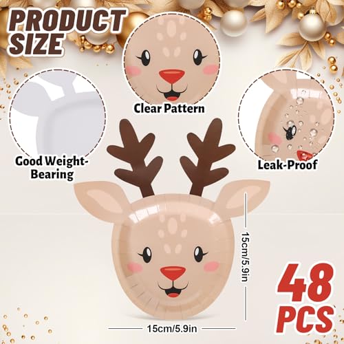 Christmas Elk Paper Plates Set of 48 Disposable Holiday Tableware