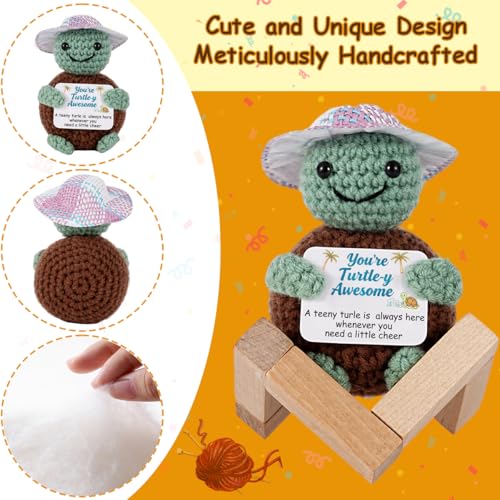 Positive Crochet Turtle with Encouraging Card and Healing Crystals