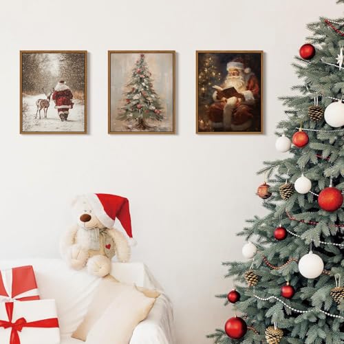 Vintage Christmas Wall Art Santa Reading by Christmas Tree Framed 10x8