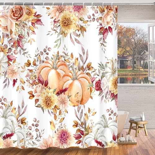 Autumn Pumpkin Shower Curtain 72x72 with Hooks - Fall Decor